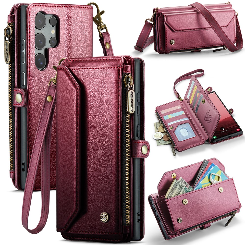 For Samsung Galaxy S25 Edge/Ultra S24 FE S23 S22 RFID Zipper Leather Wallet Case