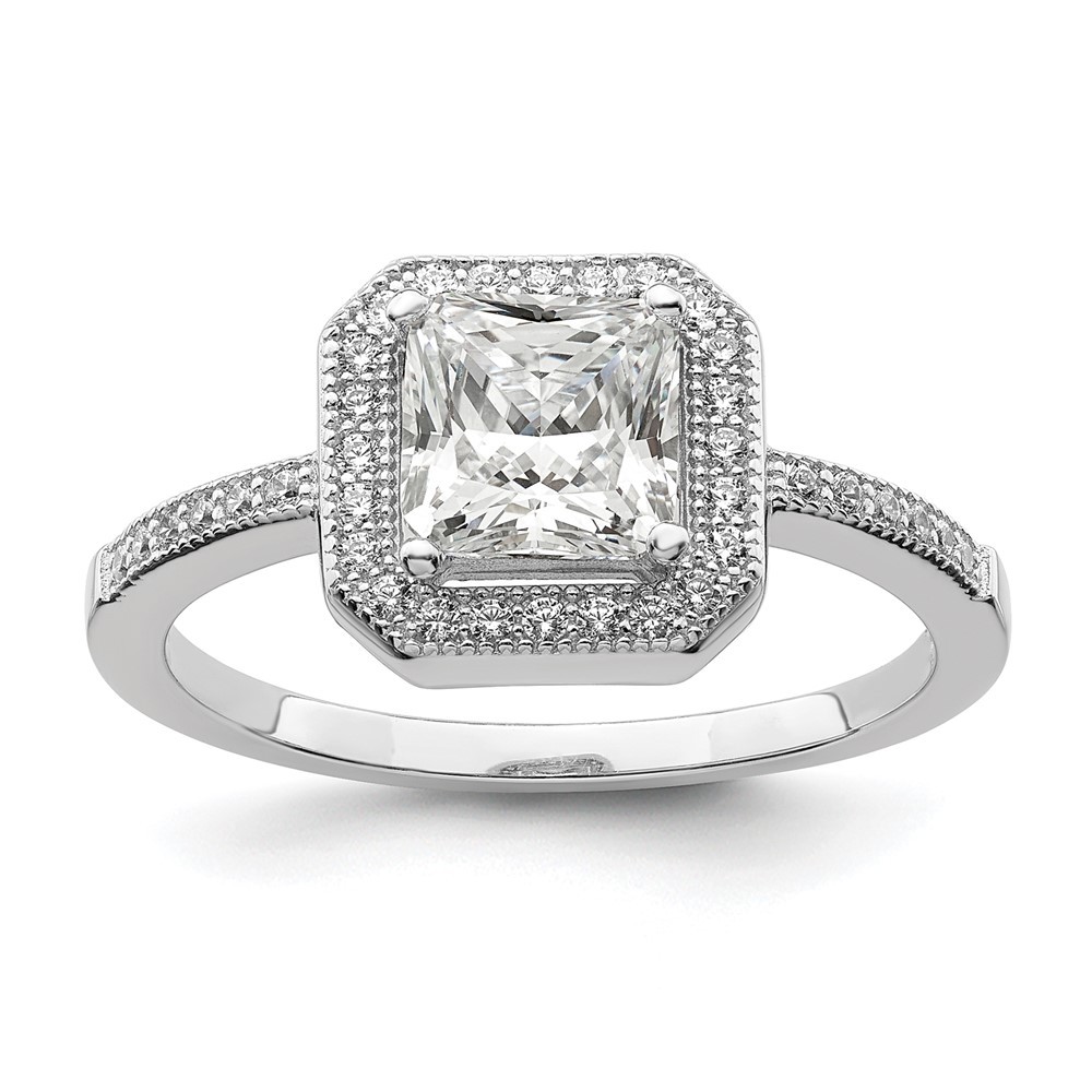 Sterling Silver Rhodium-plated 37 Stone Halo Micro Cubic Zirconia Ring Size 6