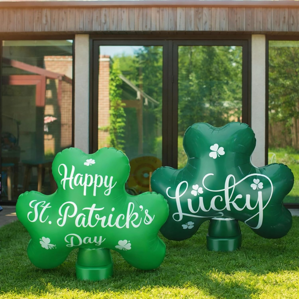 2 Pcs St. Patrick'S Day Decorations Shamrock Blow up PVC Inflatable Decor Happy