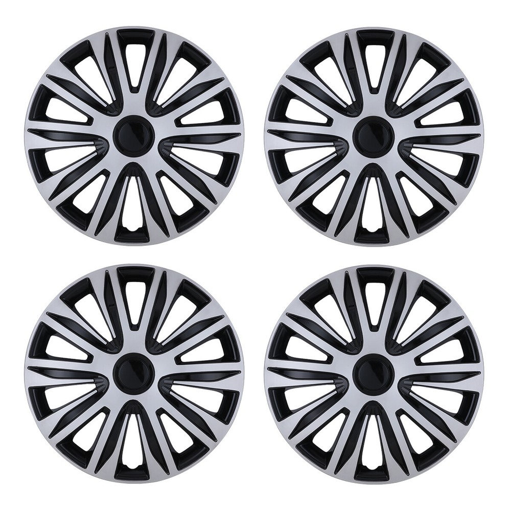 4PC Sliver & Black Lacquer Hub Caps 15” inch for Toyota Nissan Chevy Wheel Cover