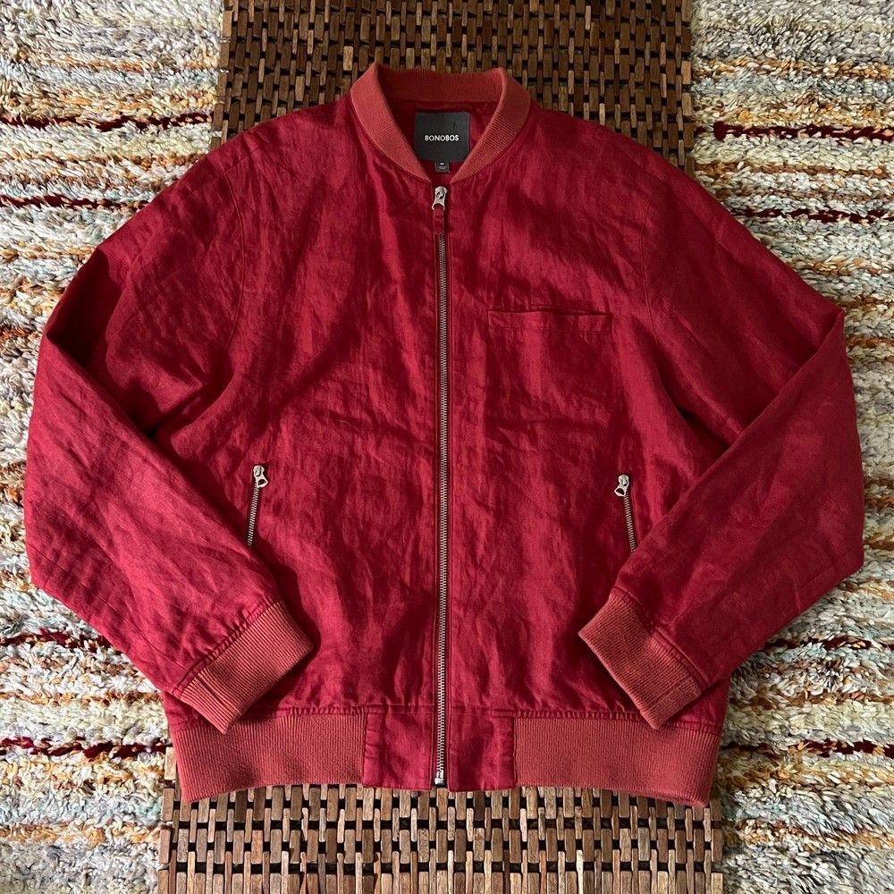 Bonobos Linen Bomber Jacket Full Zip Red Men's Size Medium M