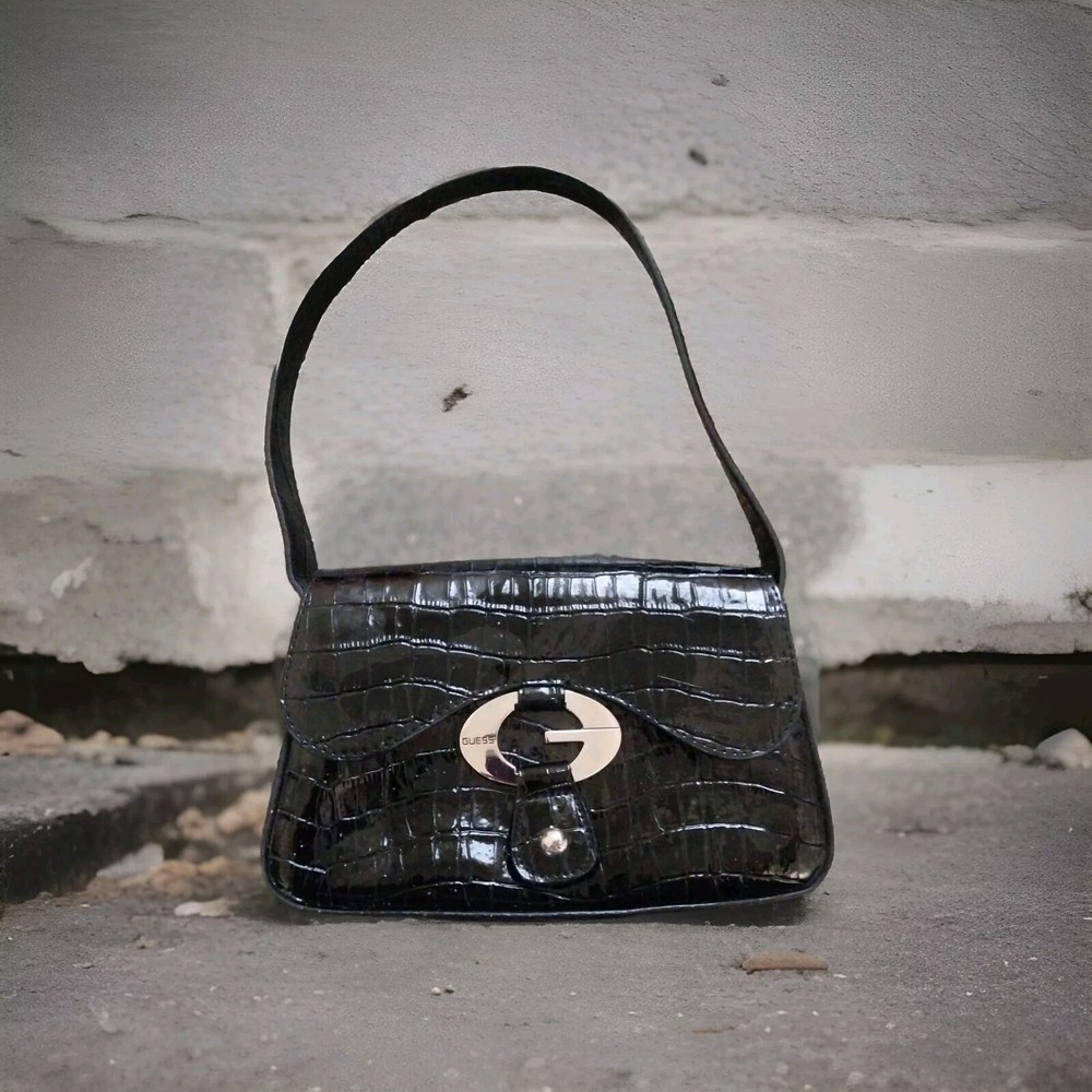 GUESS black patent leather handbag shoulder purse Faux Croc