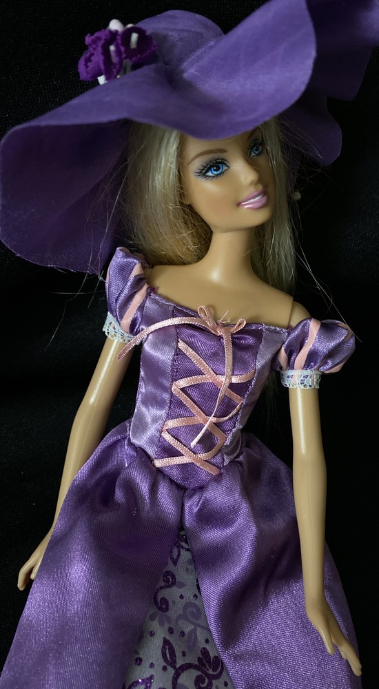Cute Barbie Dress with Floppy Purple Hat & Shoes