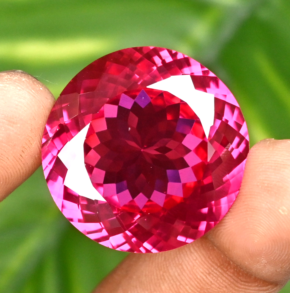 85.55 Ct Natural Burmese Pink-Red Ruby Round Shape Certified Flawless Gemstone