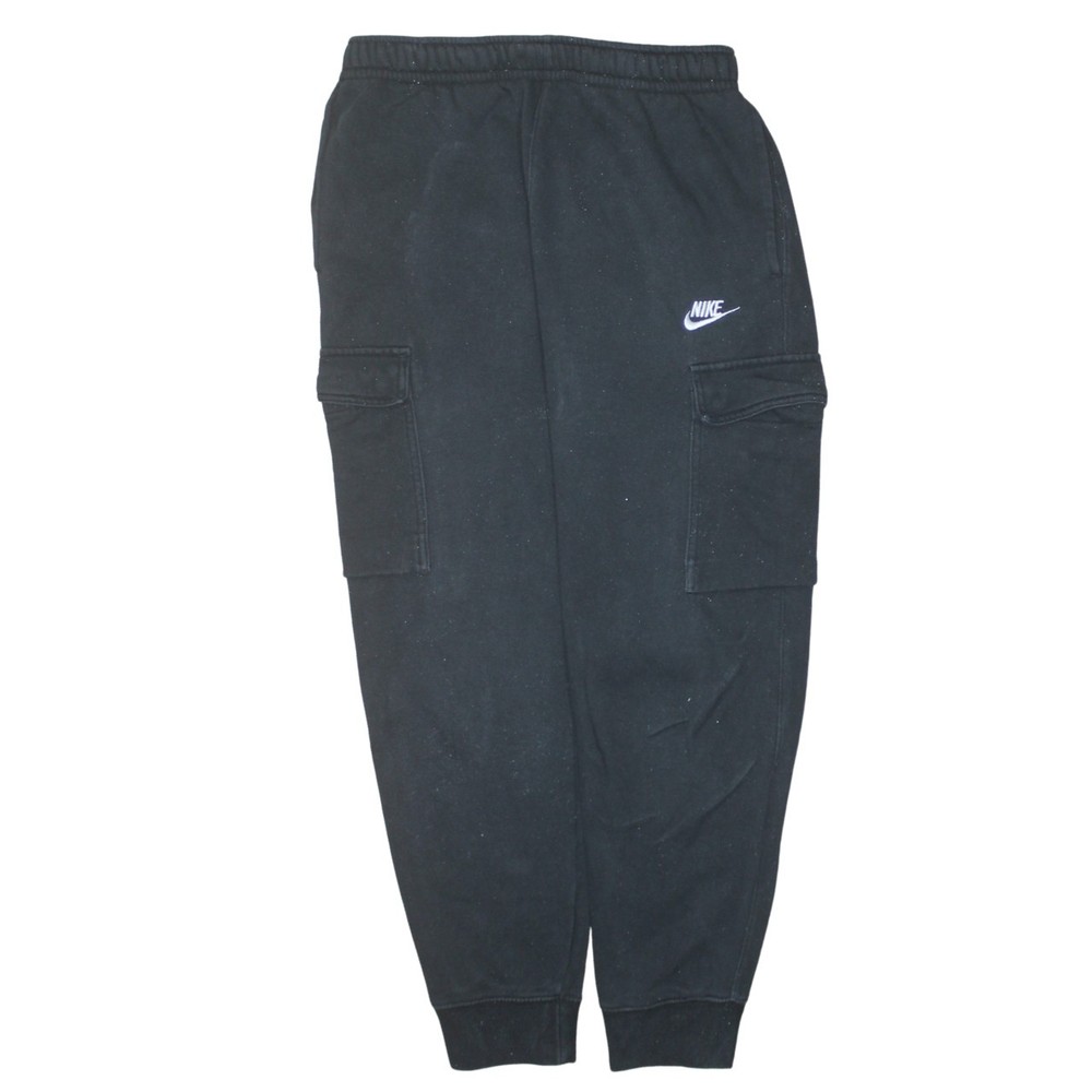 Nike Mens Joggers Black Fleece Cargo Pockets Embroidered Swoosh Cuffed Hem S