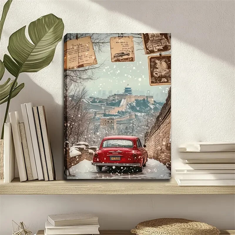 Vintage-Inspired Red Wall Art  Canvas Unframed/Framed