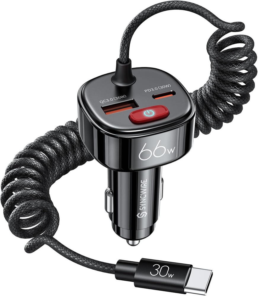 66W USB C Car Charger with Battery Leakage Prevention Fast Charging Adapter