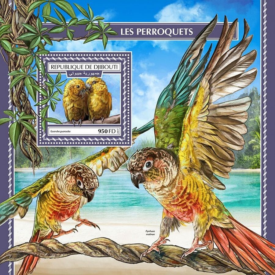 PARROTS 1-Value MNH Bird/Birds Stamp Sheet #132 (2017 Djibouti)
