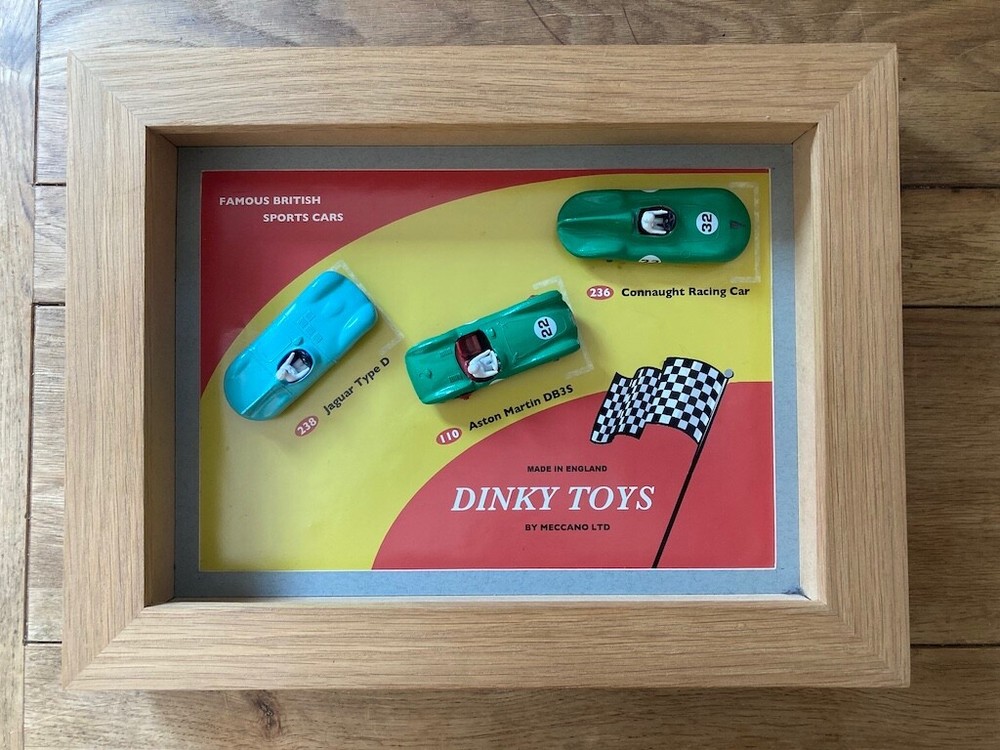 Dinky Toys Diecast British Sports Cars Gift Set, Oak Frame, Restored 110 236 238