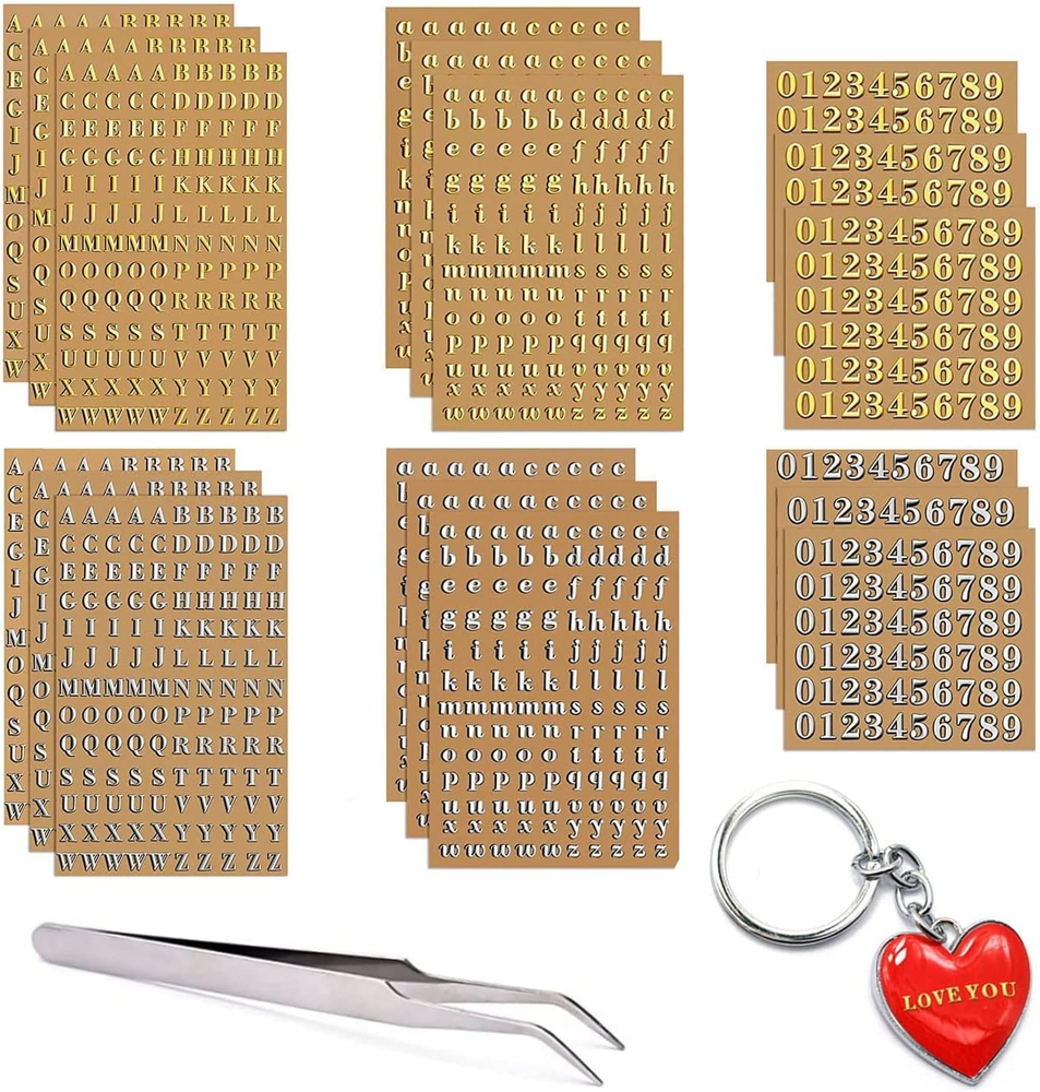18 Sheets Small Letter Stickers for Resin,Mini Gold/Silver Letter Stickers Metal