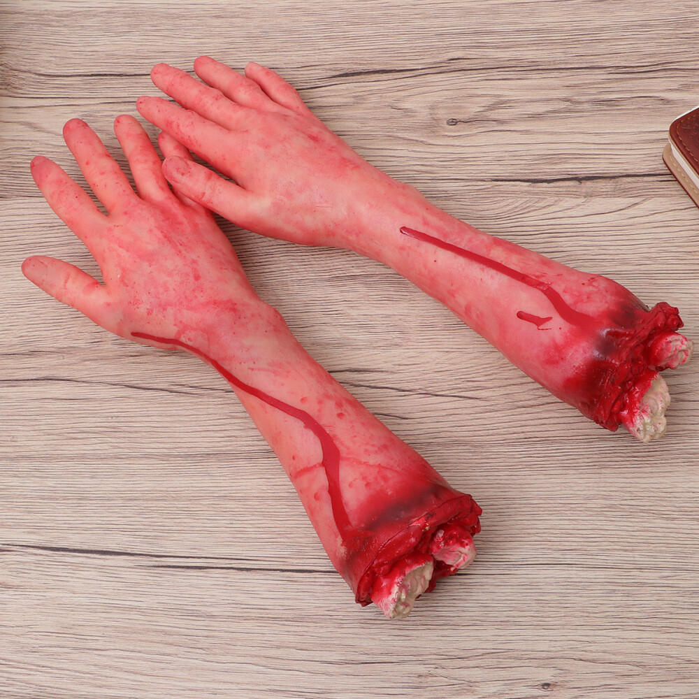 2 Pcs Fake Hand Halloween Hands Body Parts Props Severed Toy Bloody Baby