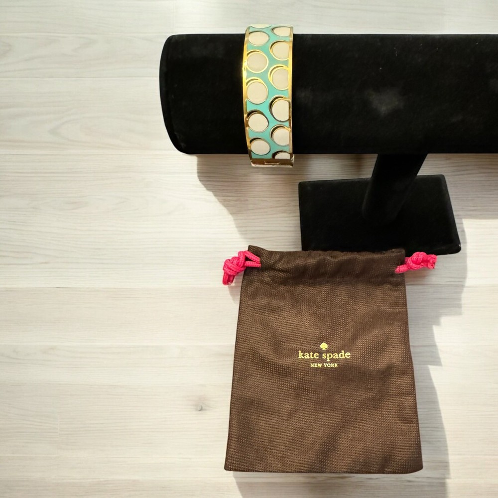 Kate Spade Gold Tone On The Ball Collection Open Hinge Bracelet With Bag