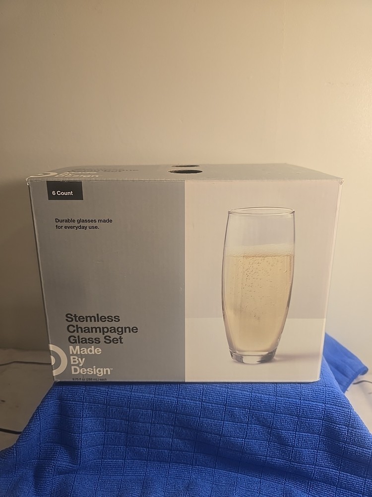 NWOT 6-Piece Threshold Hutton Stemless Champagne Glass Set