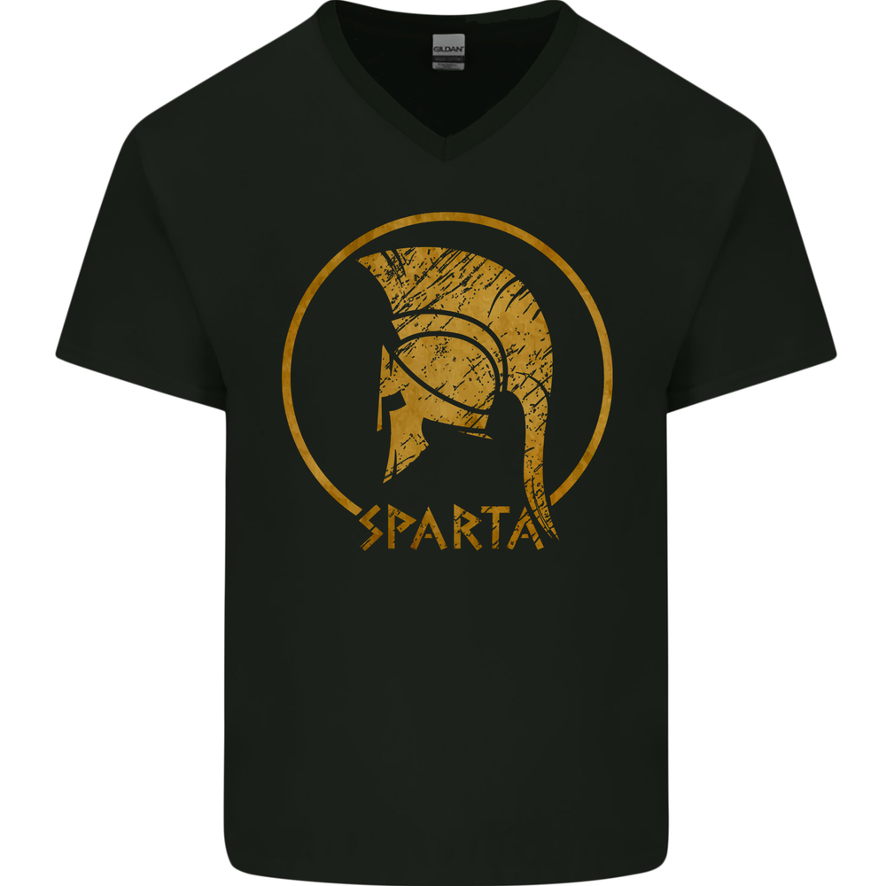 Gold Sparta Helmet Gym Bodybuilding Training Mens V-Neck Cotton T-Shirt