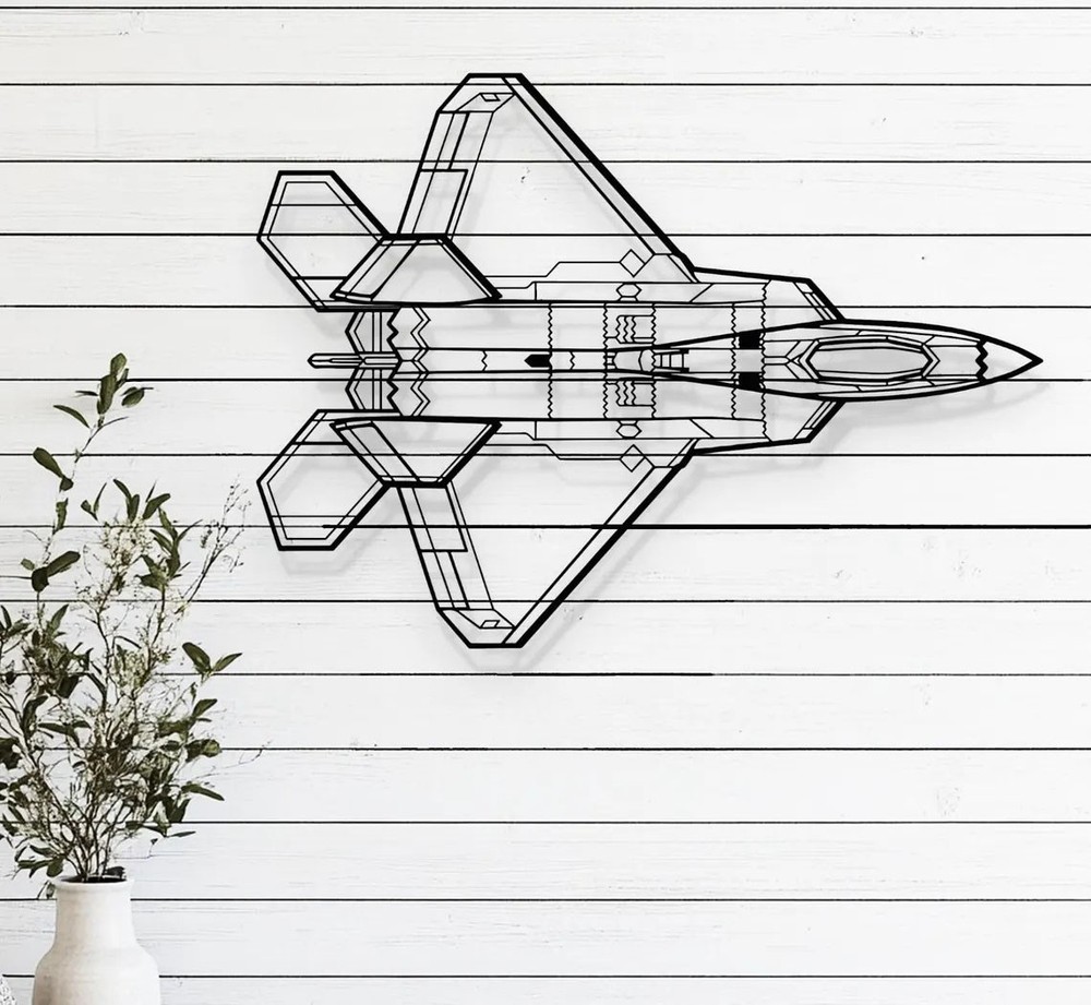 F-22 Raptor Inspired Metal Wall Art – Laser Cut Jet Decor (Bare Steel)