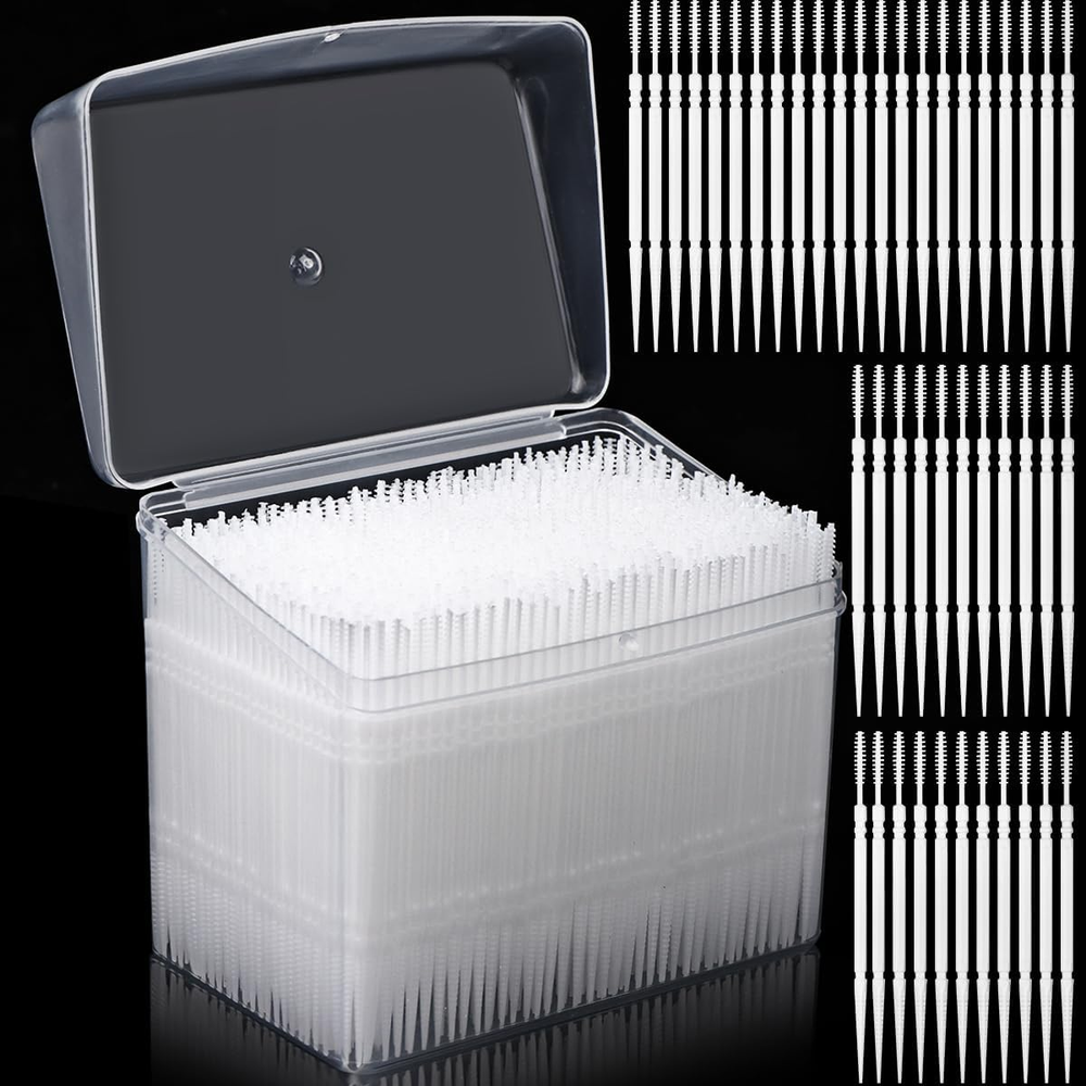 1100Pcs Dental Picks Plastic Toothpick Oral Hygiene 2 Way Interdental Brush Stic