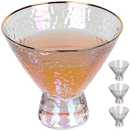 Iridescent Stemless Martini Glasses Set of Iridescent with Gold Rim (set of 4)