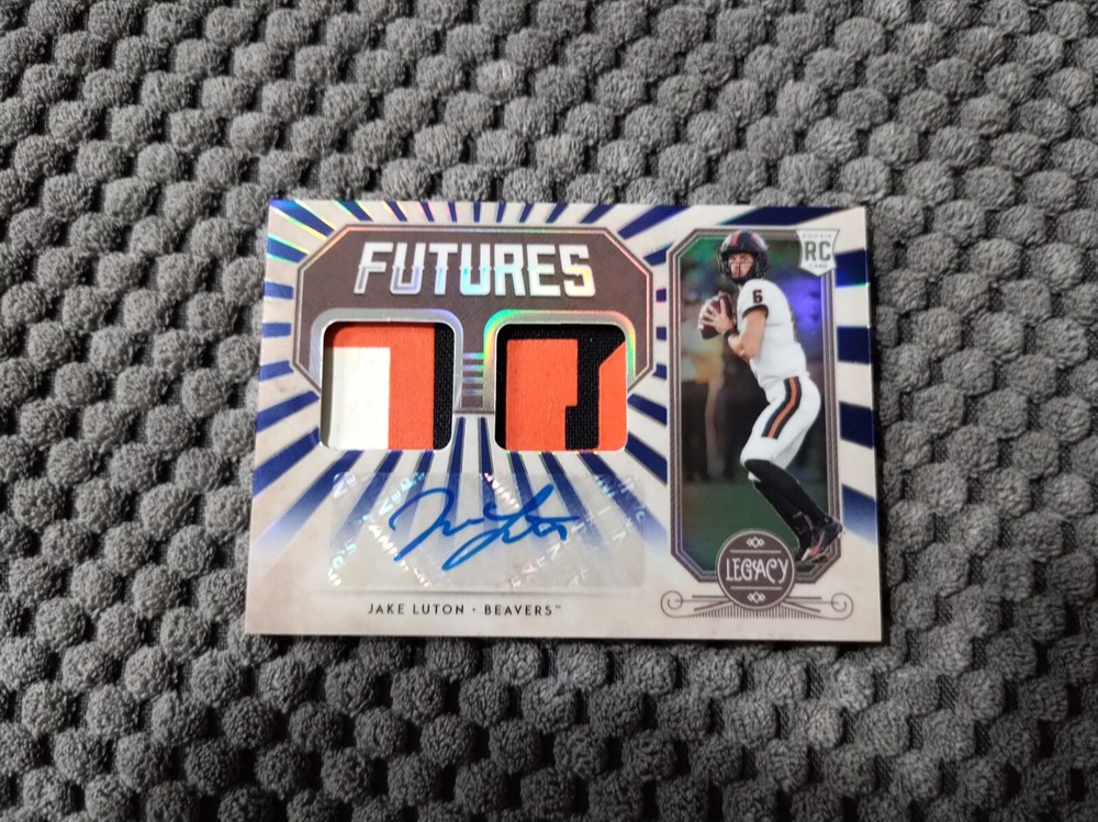 2020 Panini Legacy Sapphire Jake Luton Futures Dual Patch Auto RC /25 AU MEM