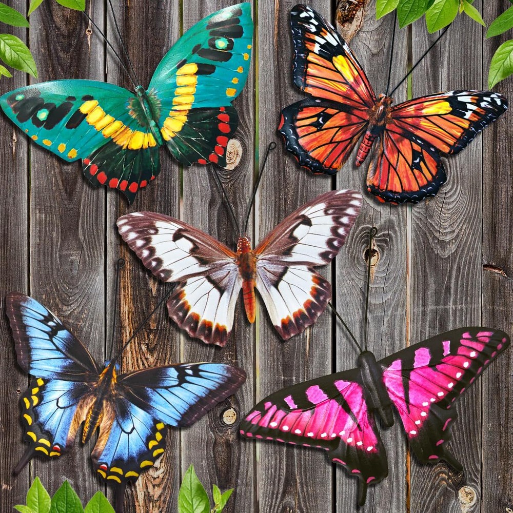 Metal Butterfly Wall Decor - 5 Pack Lifelike Butterflies Wall Art Sculpture H...
