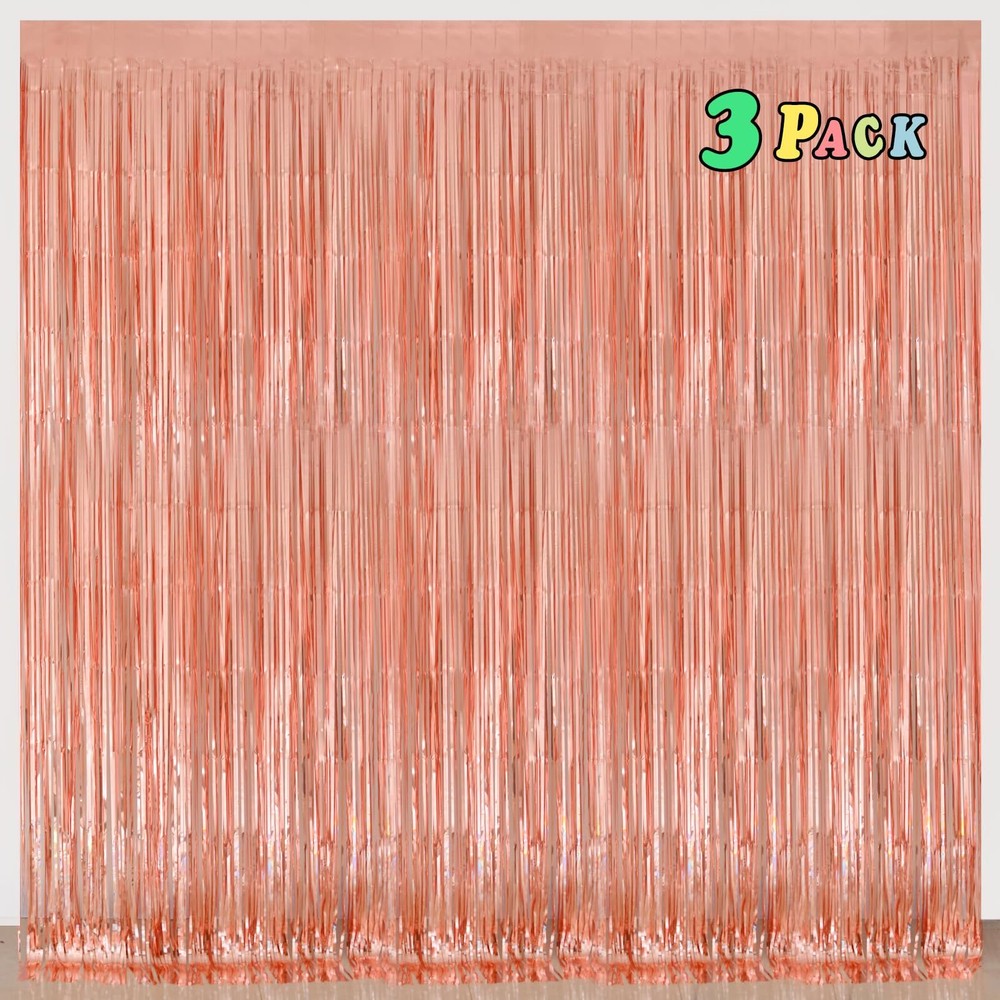 Rose Gold Bachelorette Decorations, 3.2 x 8 ft Foil Fringe Curtains Batcholet...
