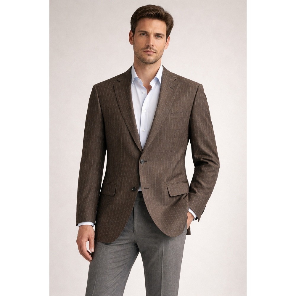Jack Victor Brown Pinstripe Sport Coat Blazer Italian Fabric Wool 42R