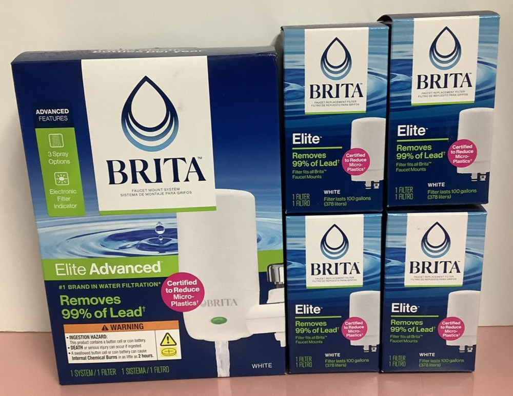 Brita Elite Advanced Faucet Mount Water Filtration System &4 Replacement Filters