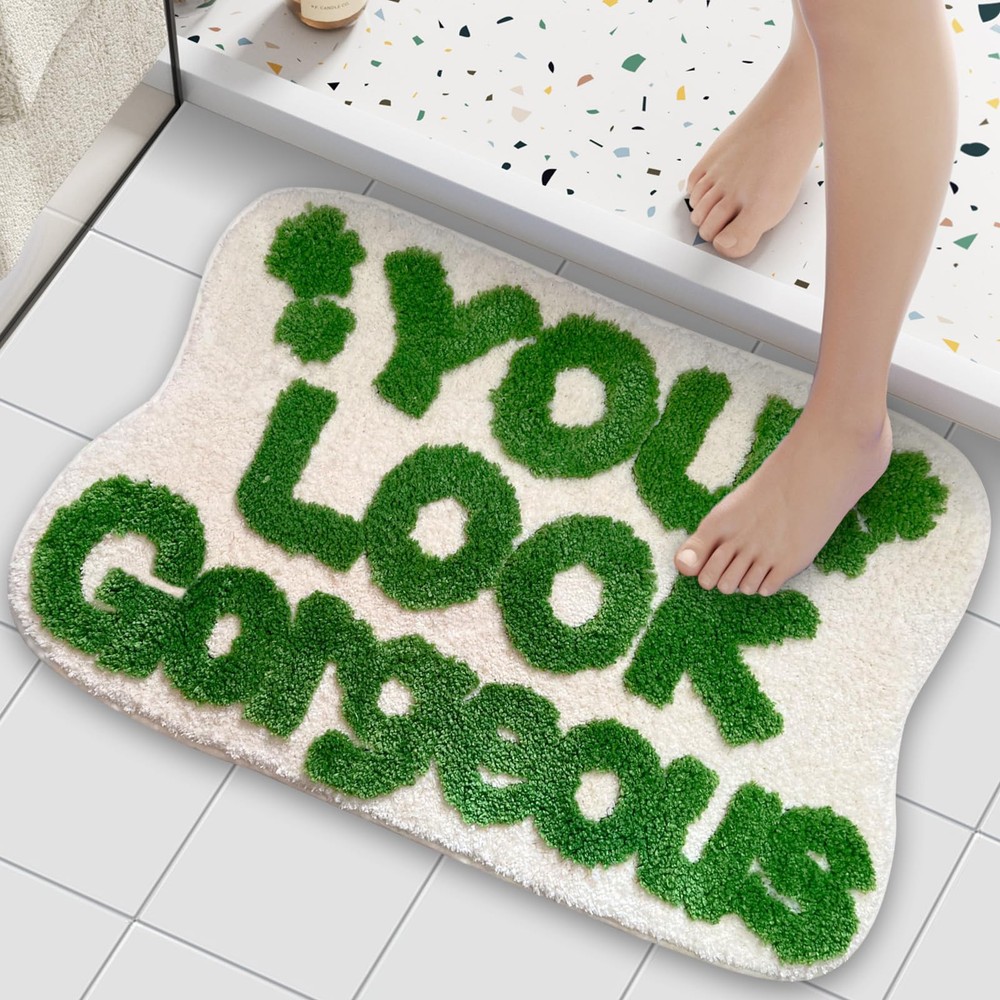 ZALL Green White Bath Mat for Stylish You Look Gorgeous Bathroom Rugs