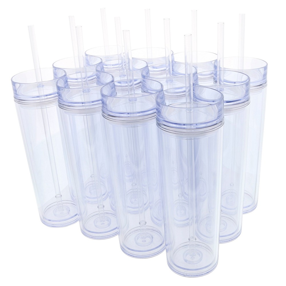 12-Pack 16oz Slim Double-Walled Acrylic Tumblers with Straws-image