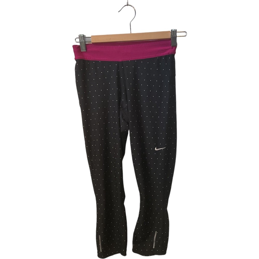 Nike Dri-FIT Leggings Women’s Small Black White Polka Dot Crop Activewear Pants