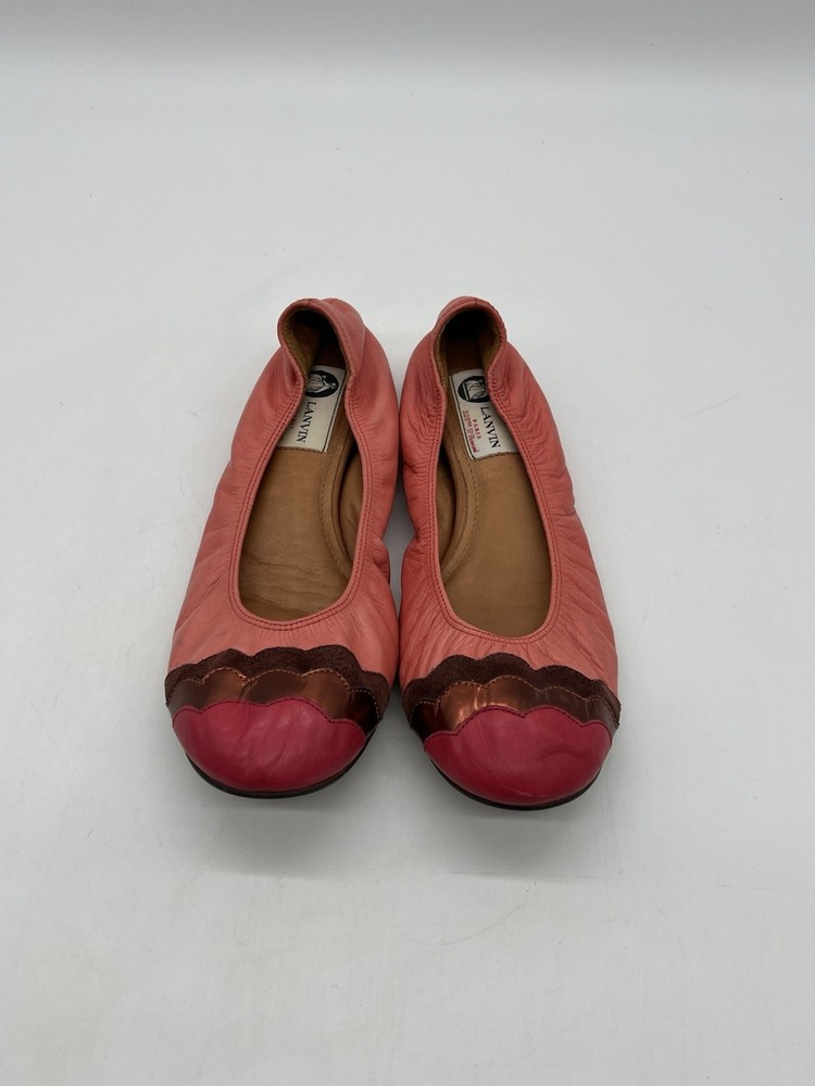 Lanvin Paris Women 39.5 US 9 Pink Rose Leather Ballerina Ballet Flats Shoes.