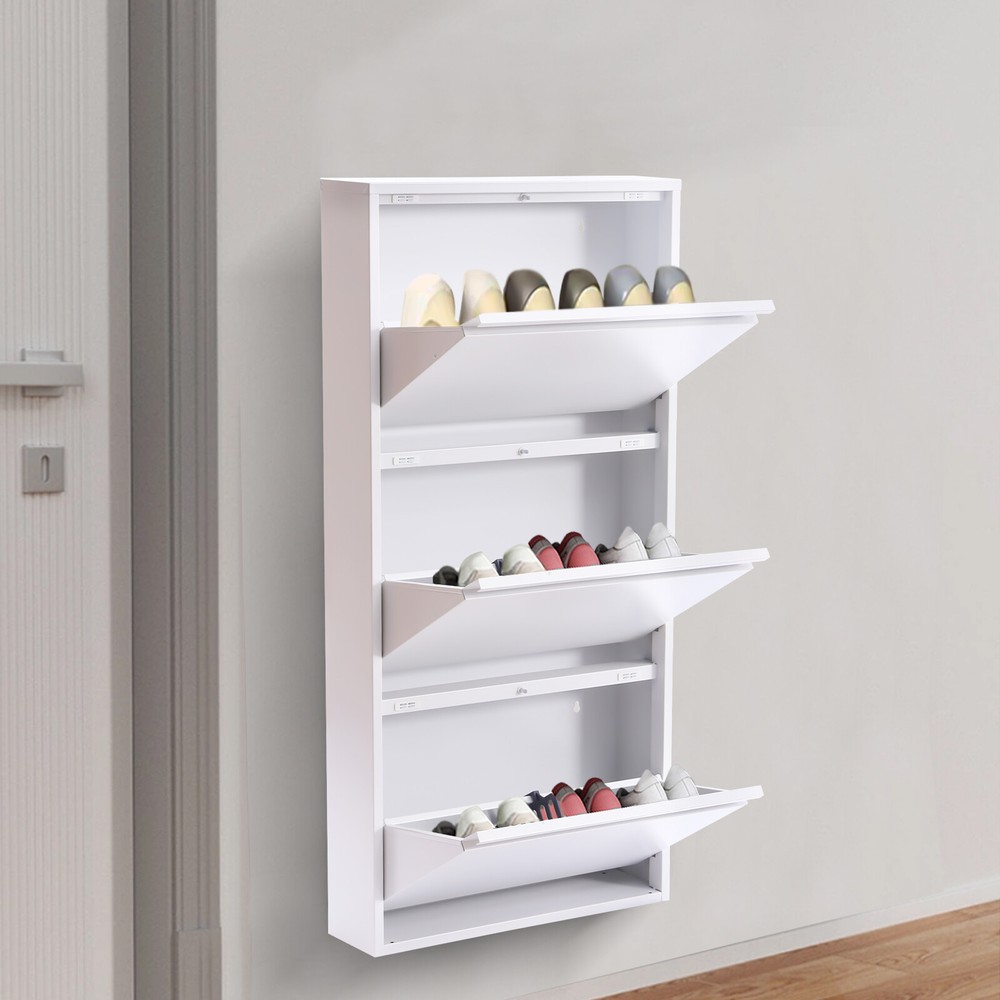 Wall Mounted 3-Drawer Metal Shoe Storage Cabinet for Entryway