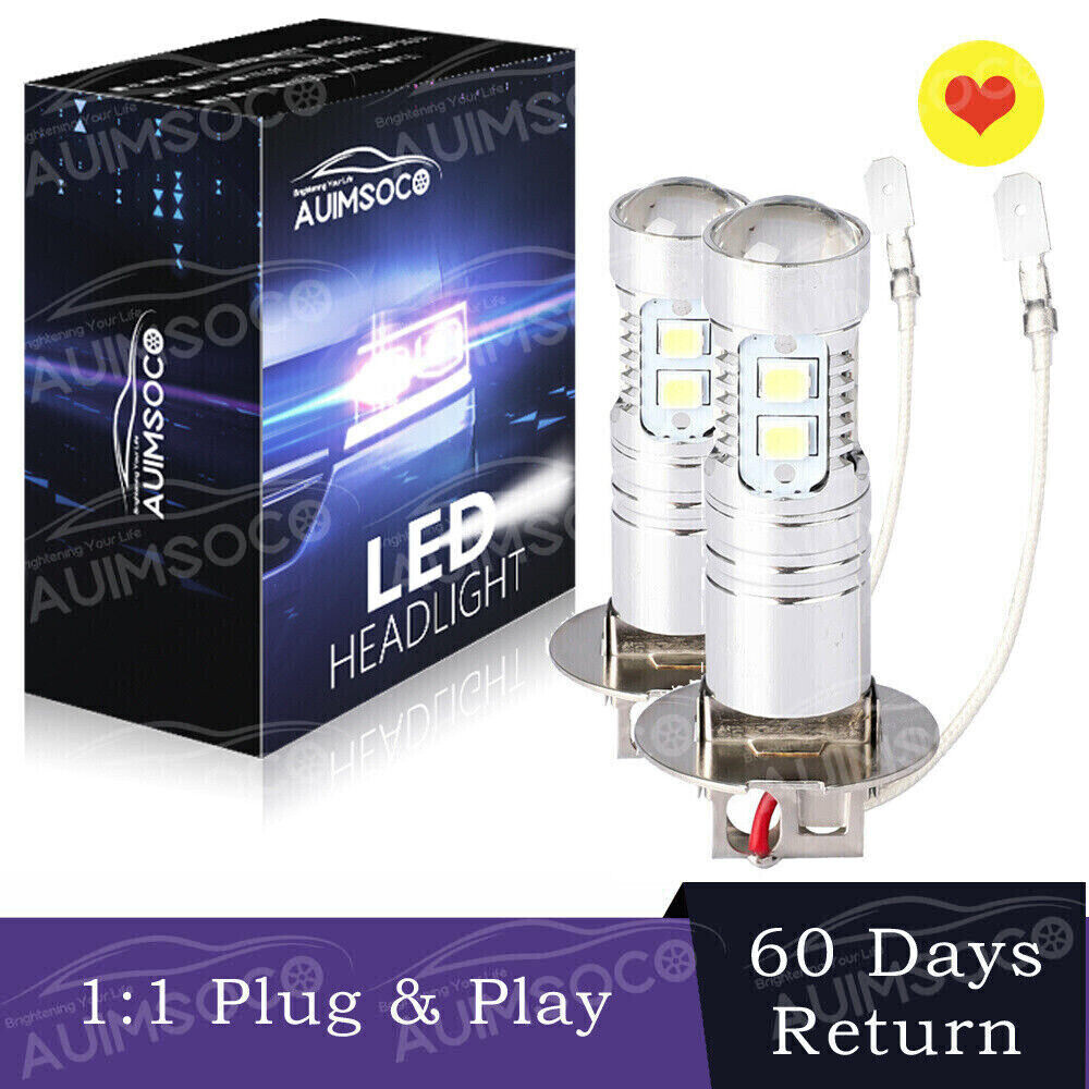 2Pcs H3 LED Fog Light Bulb Conversion Kit Super Bright White DRL Lamp 6000K 55W