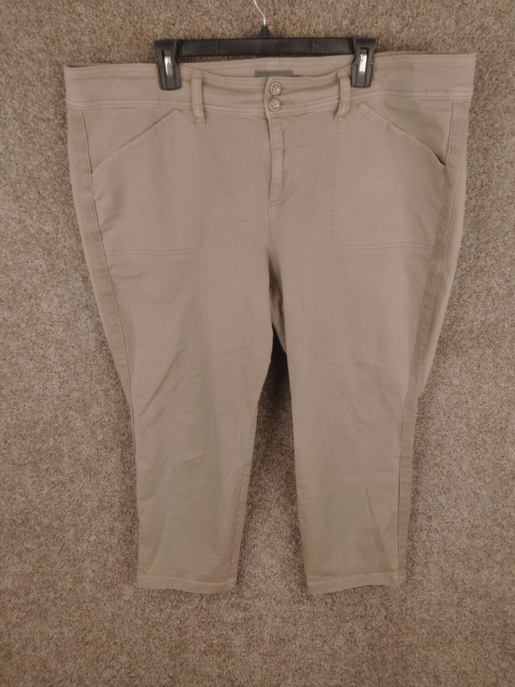 Torrid Cropped Capri Pants Women 22 Plus Beige High Rise Straight Leg Comfort