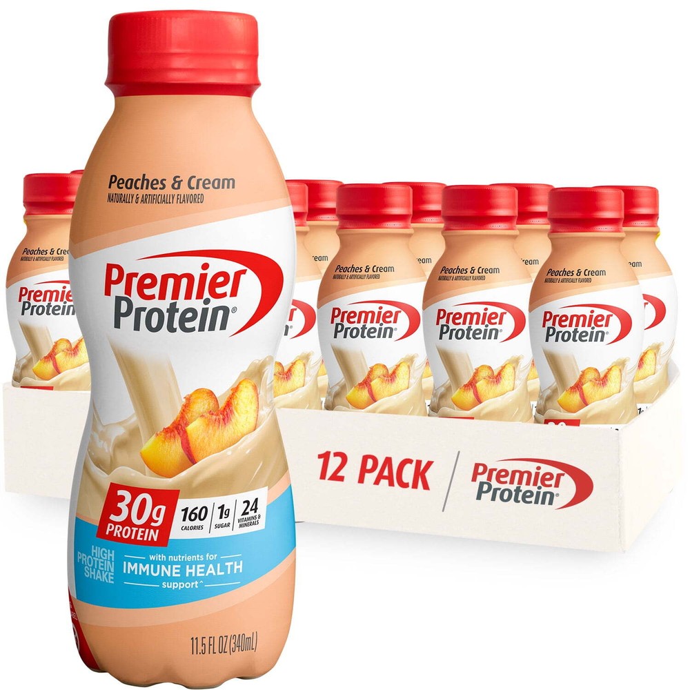 Premier Protein Shake Peaches & Cream 30g Protein 11.5 Fl Oz 12 Ct Gluten-Free