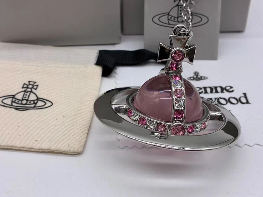 Vivienne Westwood Necklace Large Orb Pink Silver 6.5 x 6cm N59629