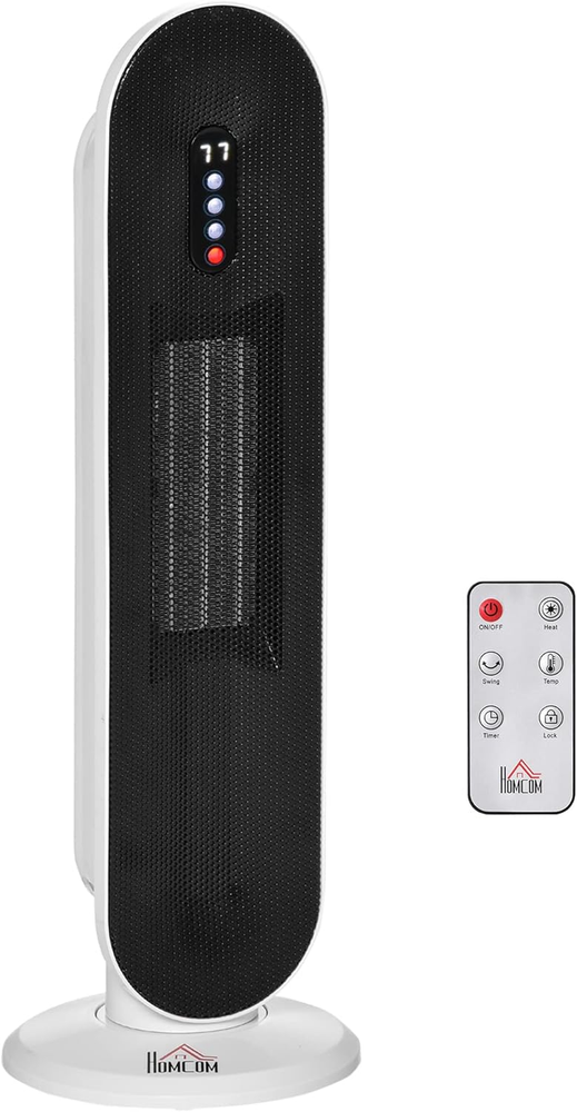 Ceramic Space Heater, Indoor Tower Heater with 45 Degree Oscillation, Remote Con