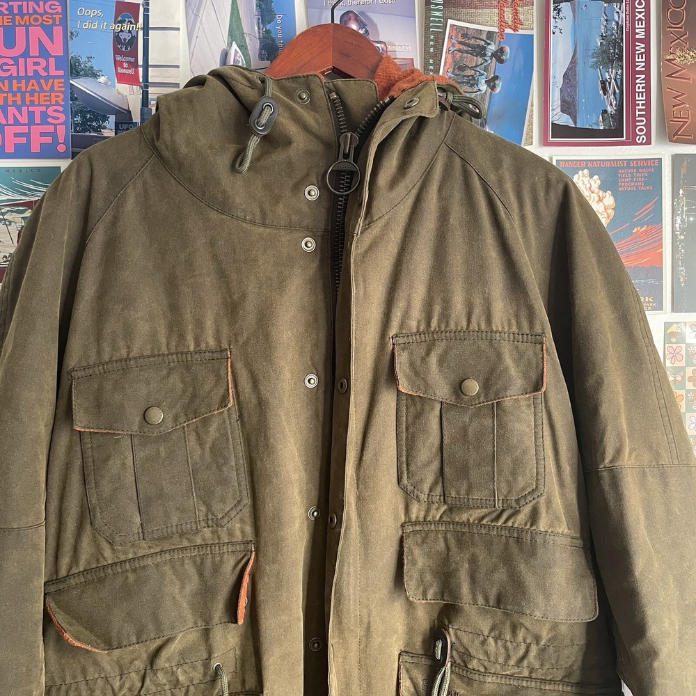 Barbour Wax Parka Jacket Mens M Olive Green Wessex Tweed Military Army Hunting
