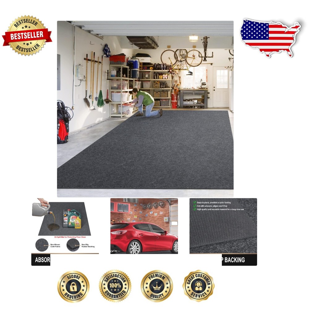 Premium Oil Absorbent Mat 7.4x8.4 Ft, Waterproof Garage Floor Protector