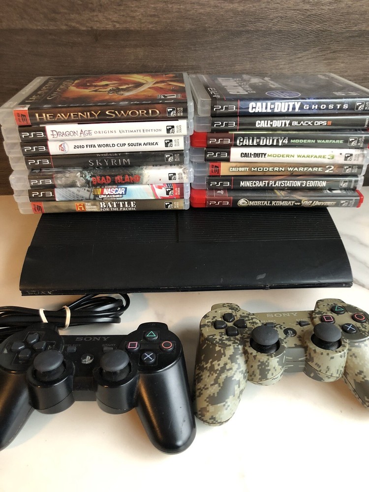 SONY PS3 Super Slim 250gb Console CECH-4201B w 15+ Games Call Of Duty Bundle Lot
