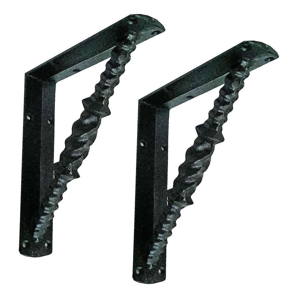 NACH Twist Black Cast Iron Shelf Brackets 8 Inch Heavy Duty for Shelving
