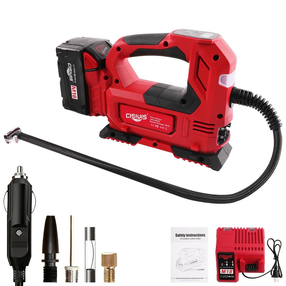 Cisivis Cordless Tire Inflator Pump For Milwaukee M18 Bettery With Car charger-