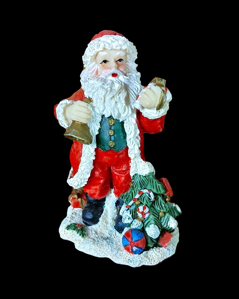 Vintage 1998 Ceramic Textured Santa Claus with Tree Christmas Village Figurine by Ceramic World Inc.