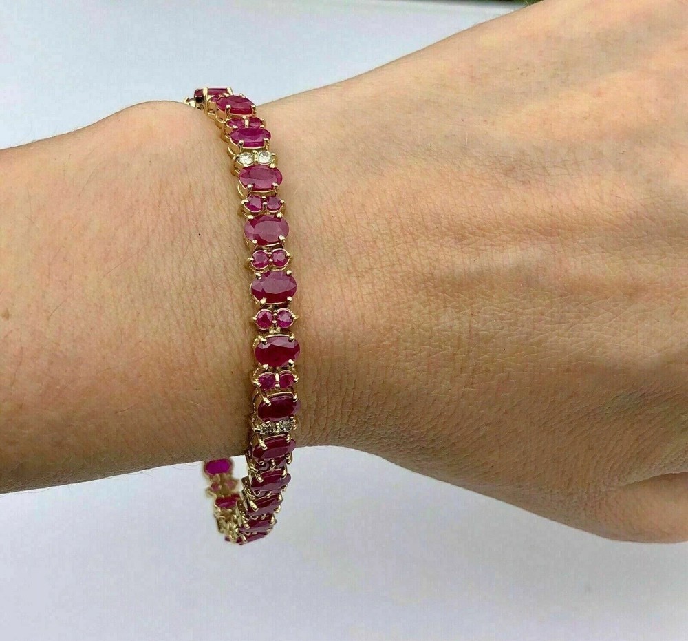 15.40Ct Oval & Round Cut Lab Created Ruby Bracelet Tennis 14K Yellow Gold Plated