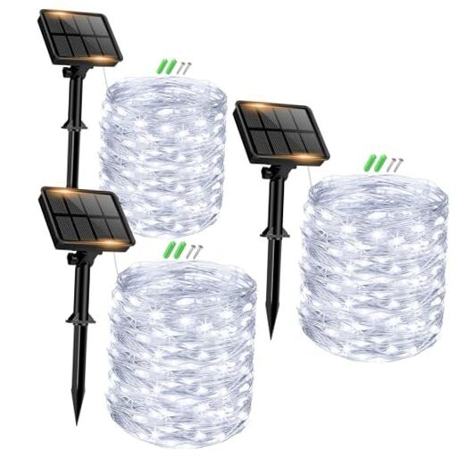 49FT Solar Fairy Lights Outdoor Waterproof 150LED Cool White 3 Pack
