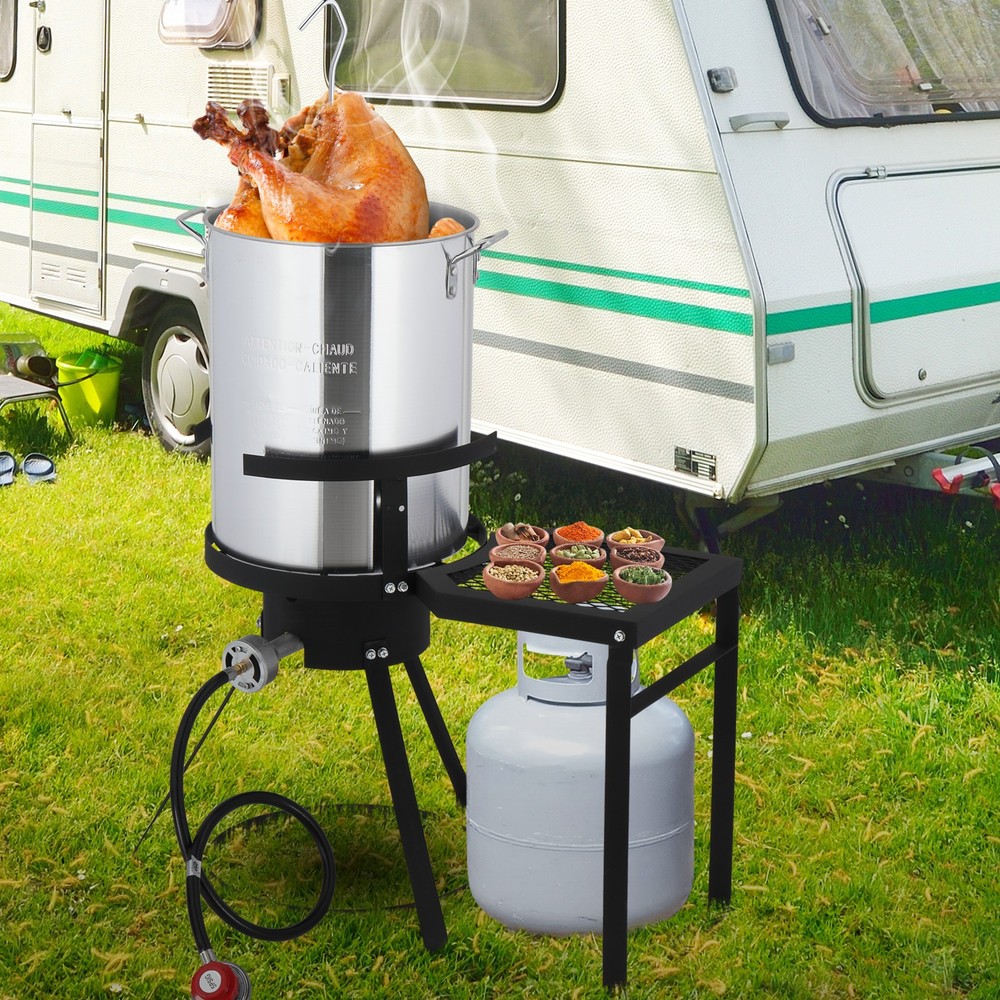 30 QT Turkey & 10 QT Fish Fryer Boiler Steamer Set 55,000 BTU Burner for Outdoor