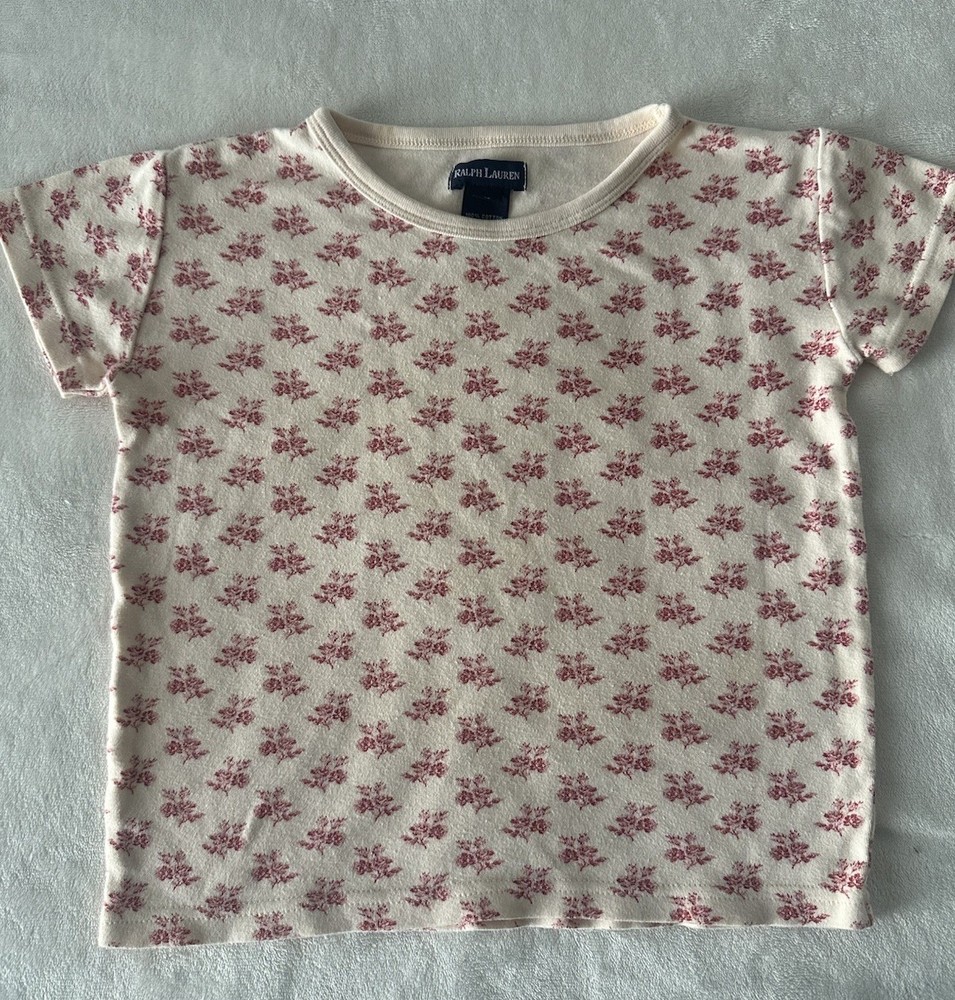 Ralph Lauren Girls Ivory Red Floral 100% Cotton Short Sleeve T-Shirt 4T