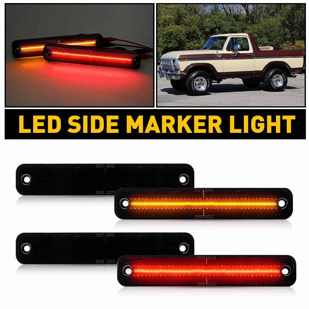 For 1973-1979 Ford F-Series Truck Smoked LED Front & Rear Side Marker Lights 4x