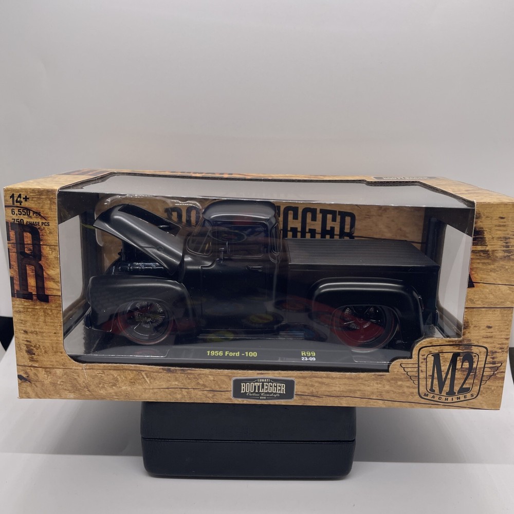 M2 MACHINES MATTE BLACK CHASE LUNATI BOOTLEGGER 1956 FORD F100 PICKUP 1/24 TRUCK
