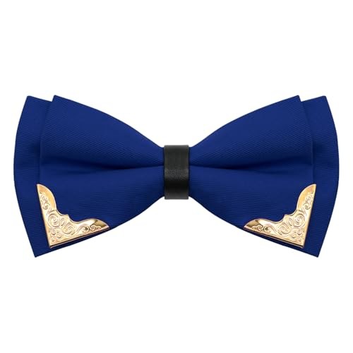 Gold Metal Bow Tie for Men & Women - Royal Blue Pre-Tied Formal Bowtie