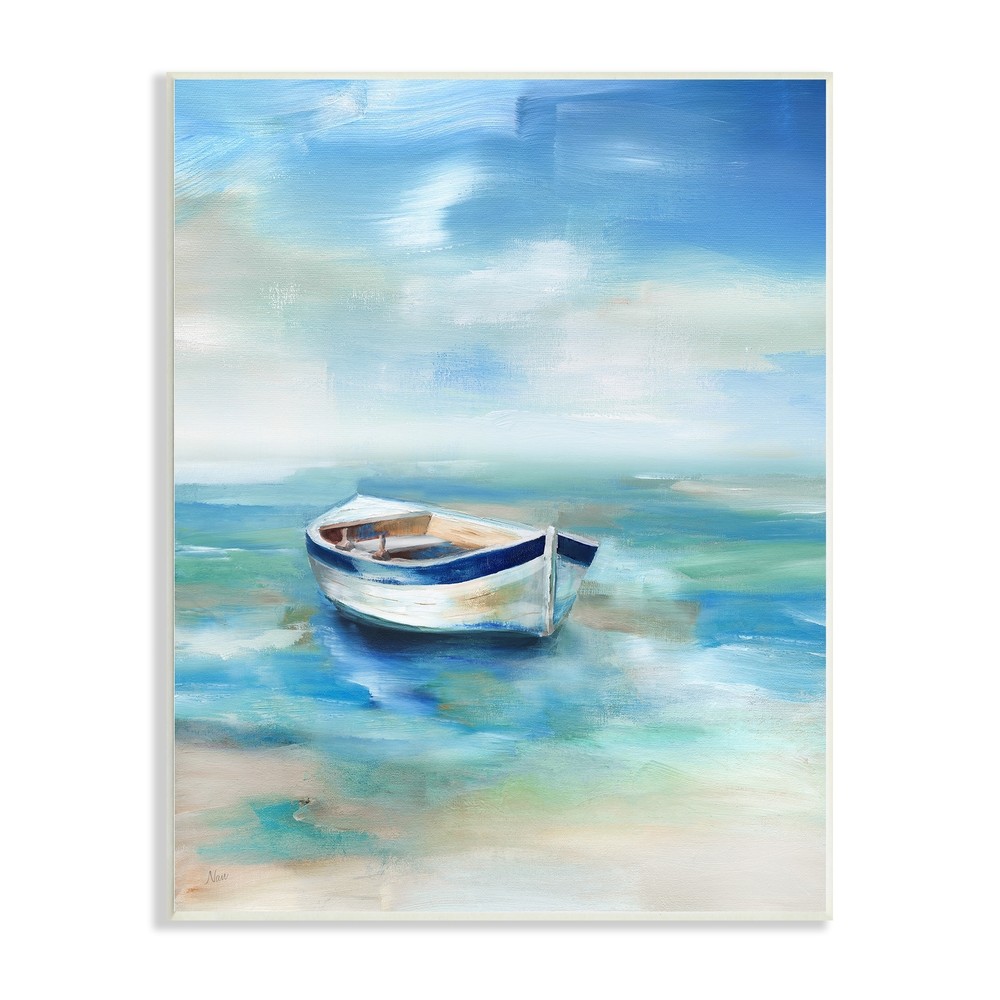 Stupell Serene Misty Morning Row Boat Floating Ocean  Wood